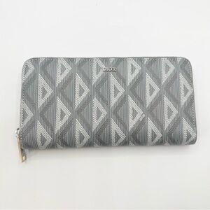 NEW Christian Dior CD Logo Diamond Grey Coated Canvas Long Zipped Wallet